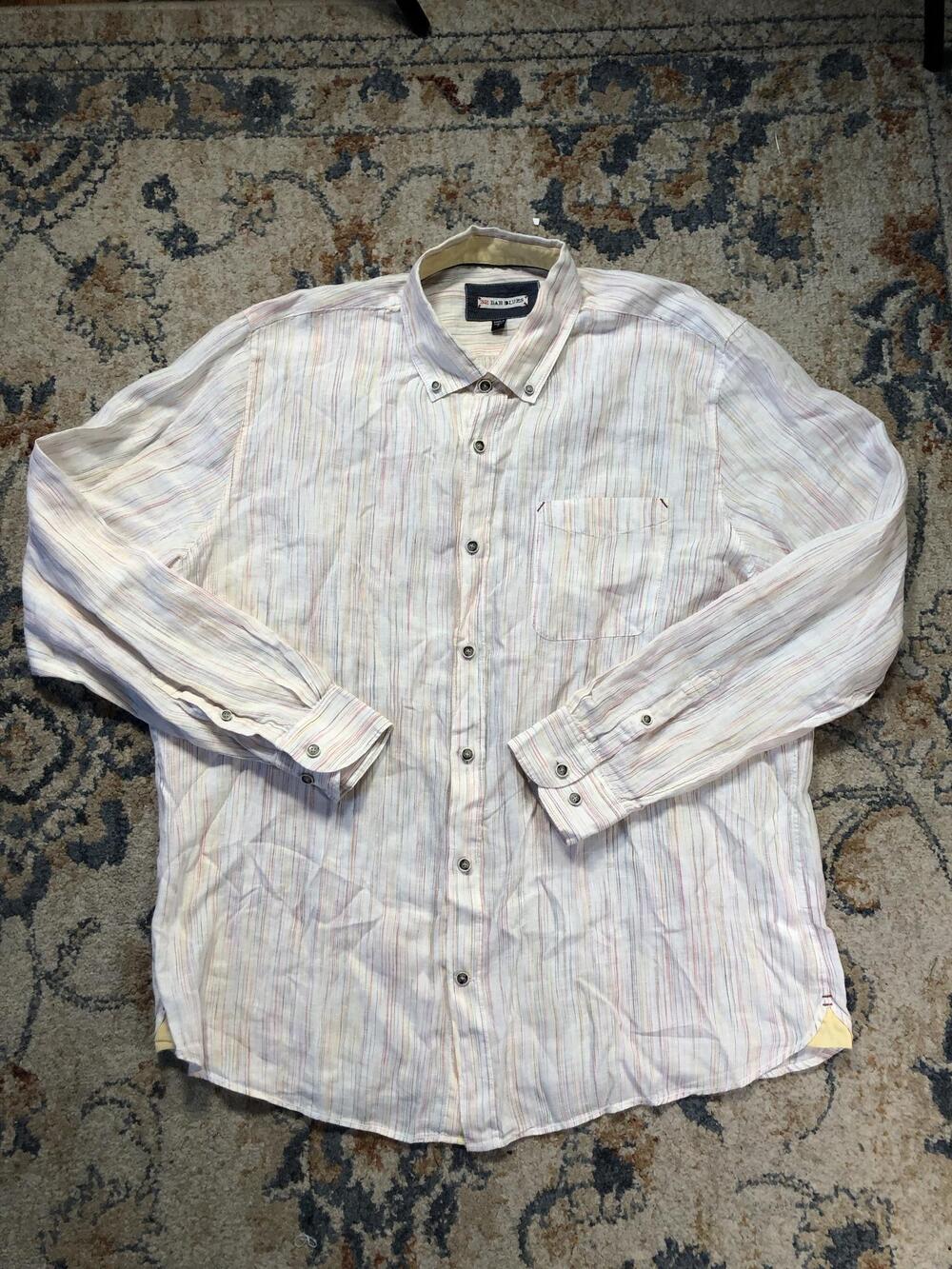 32 Bar Blues Shirt Mens XL White Stripe Long Sleeve Button Up Casual Lightweight